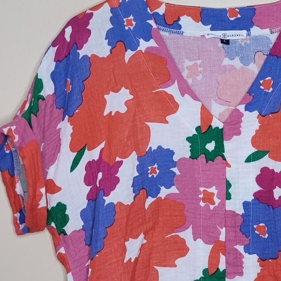 Michelle McDowell | Colorful Floral Gauze Short Sleeve Top Size Large - Picture 3 of 5